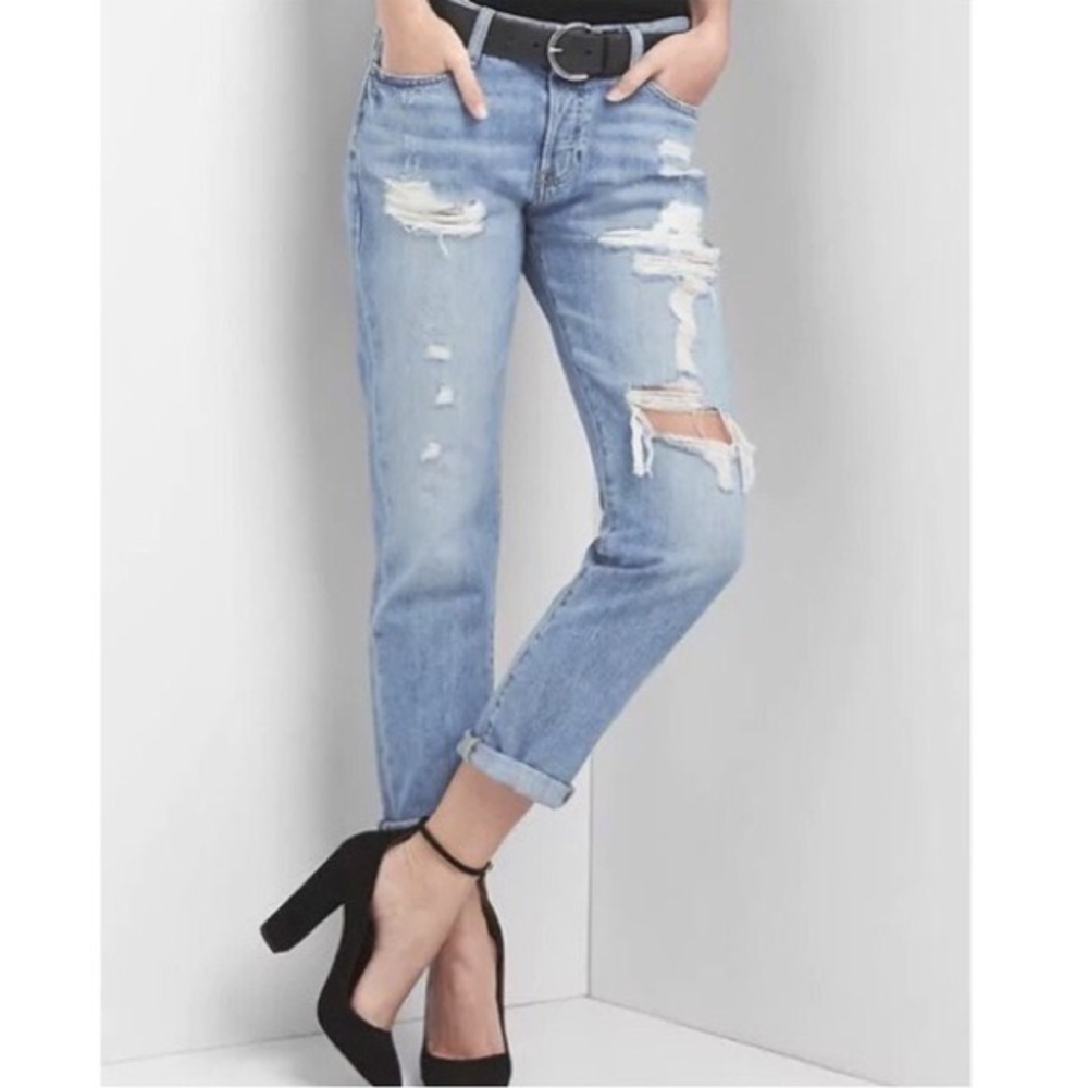GAP 1969 Original Boyfriend Rossland Destroyed Button Fly Denim Jeans